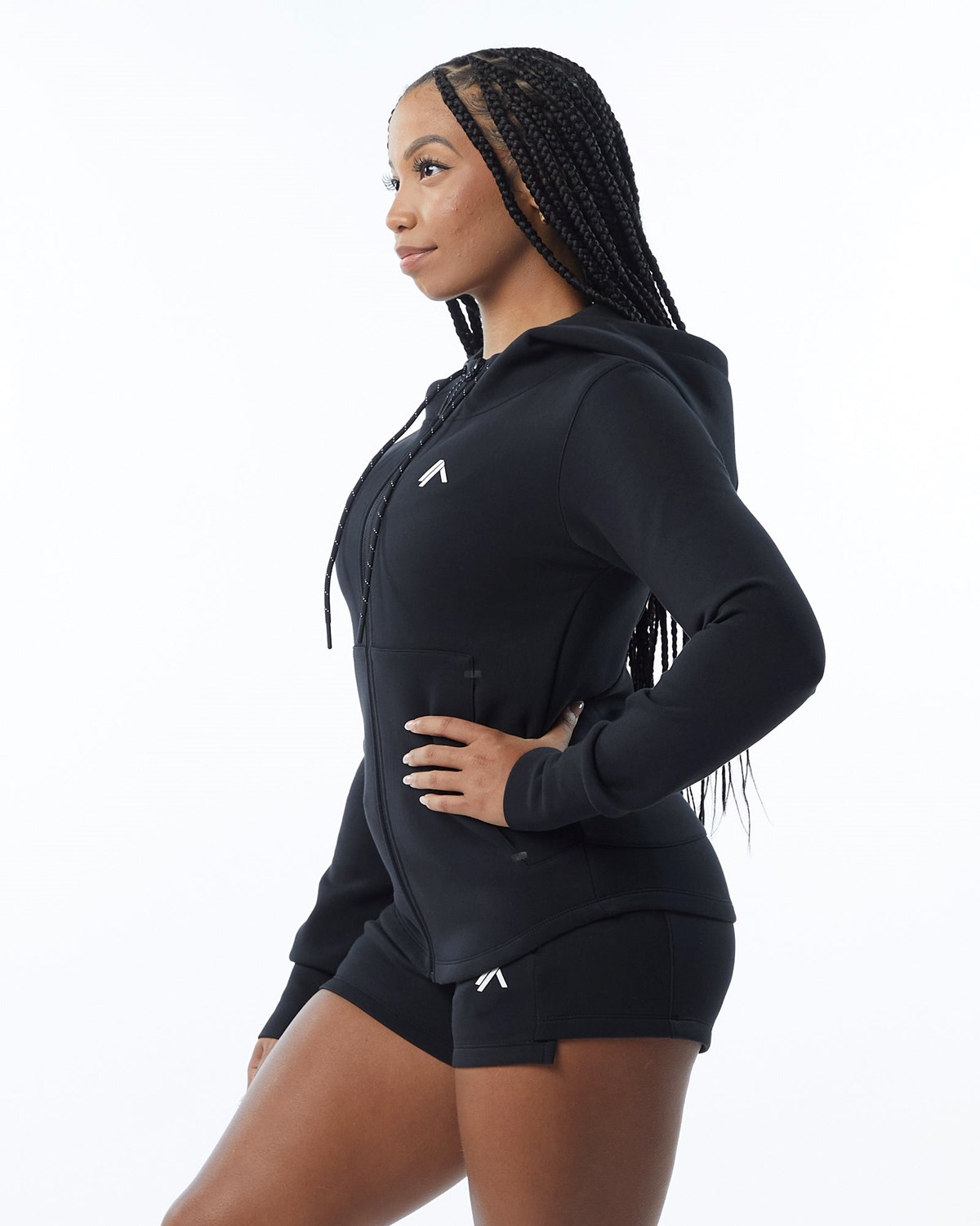 Alphalete Interlock Knit Full-Zip Hoodie Noir Femme | UDC-40581196