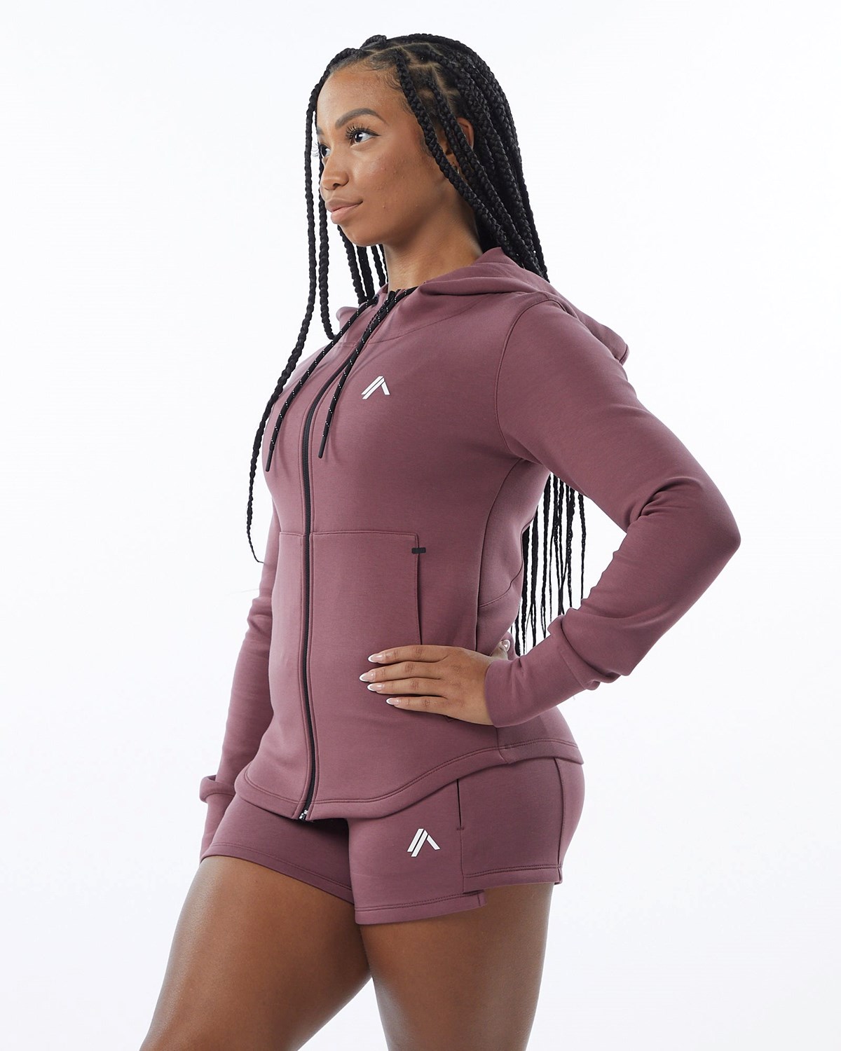 Alphalete Interlock Knit Full-Zip Hoodie Mauve Femme | OIY-80501468