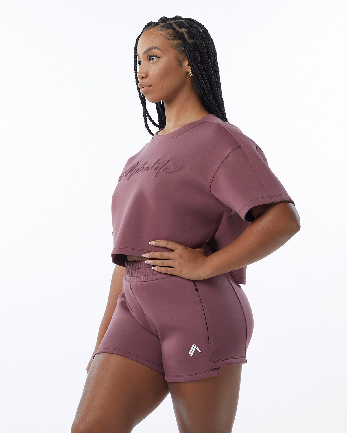 Alphalete Interlock Knit Crop Pullover Mauve Femme | HCH-67201368