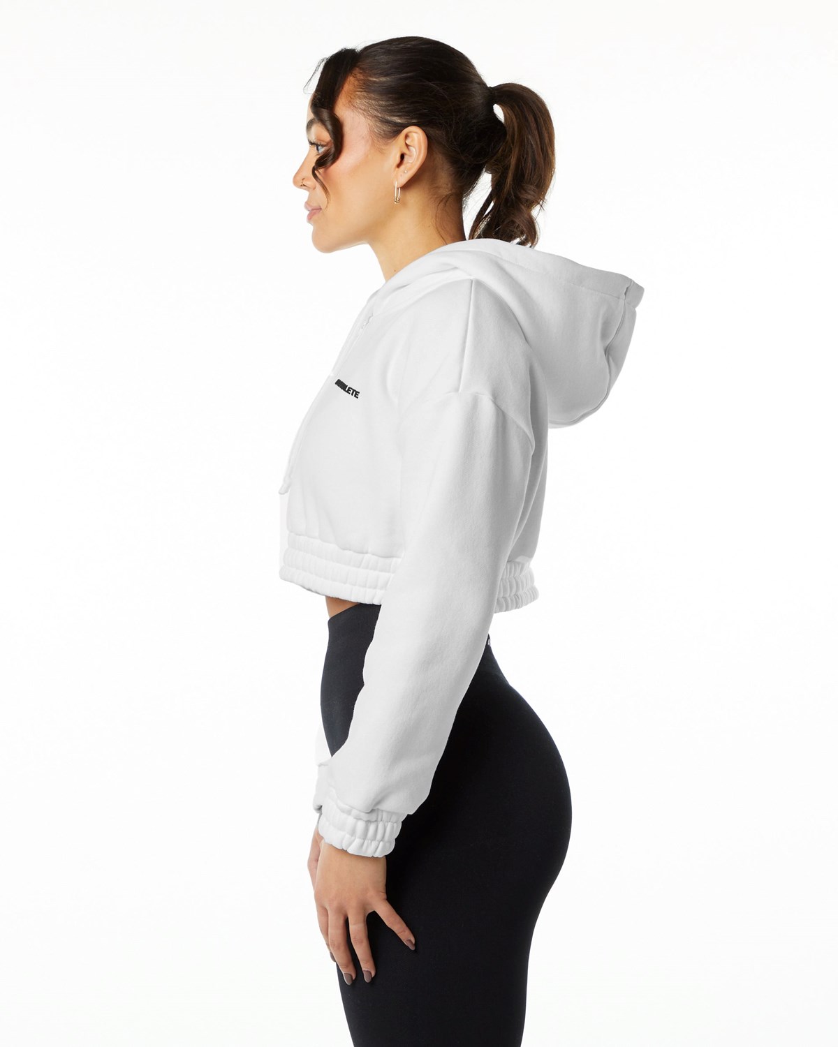 Alphalete Brushed Fleece Half-Zip Crop Hoodie Blanche Femme | PAA-20777048