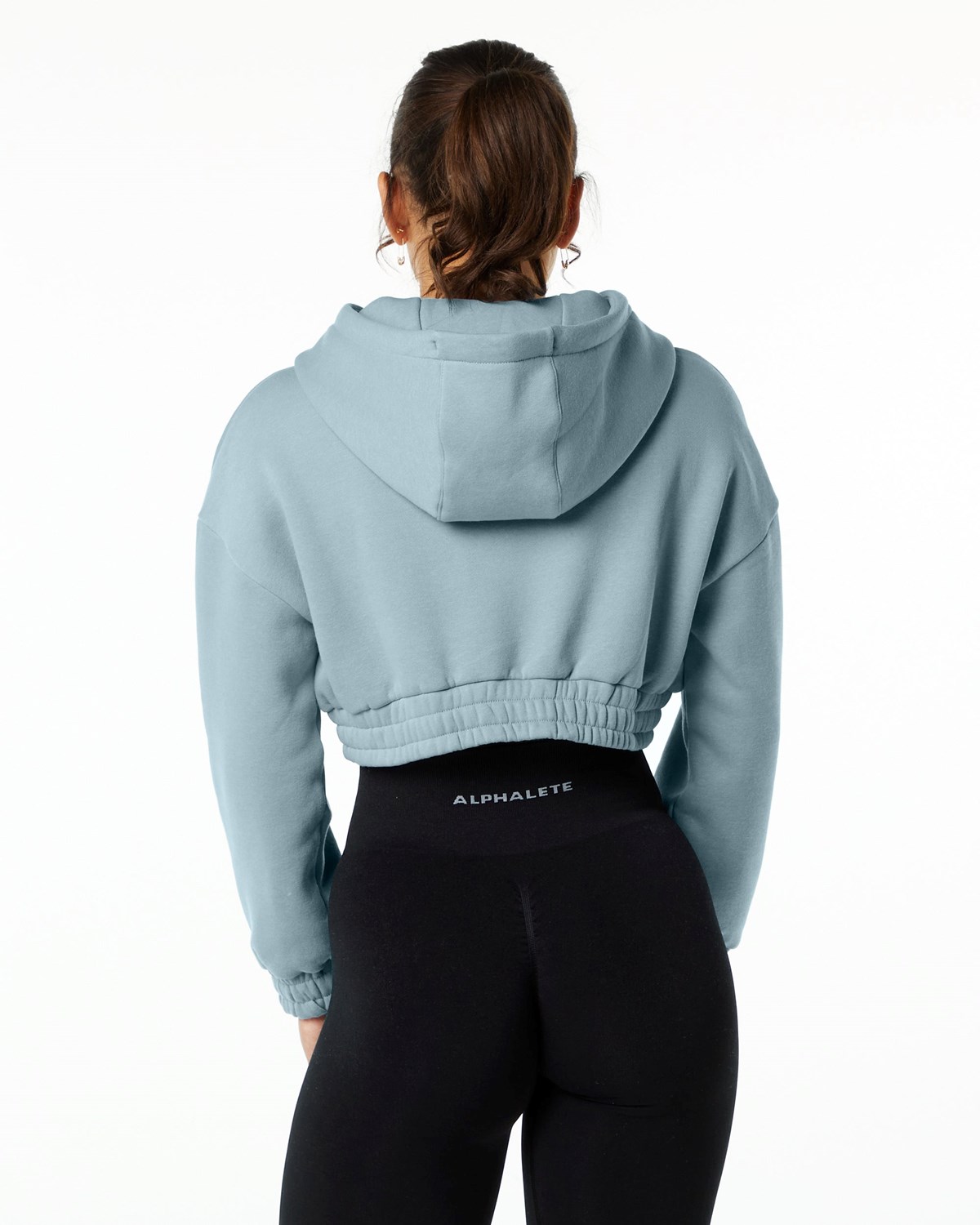 Alphalete Brushed Fleece Half-Zip Crop Hoodie Bleu Femme | JOY-42320656