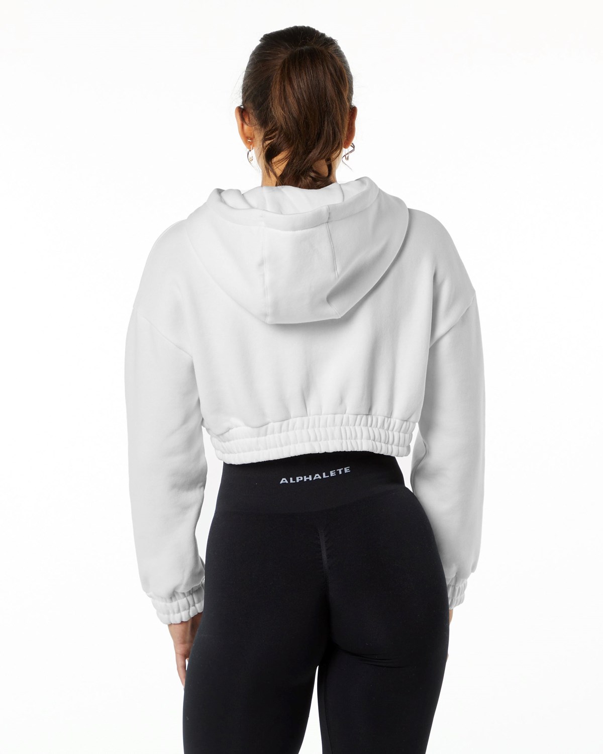 Alphalete Brushed Fleece Half-Zip Crop Hoodie Blanche Femme | PAA-20777048