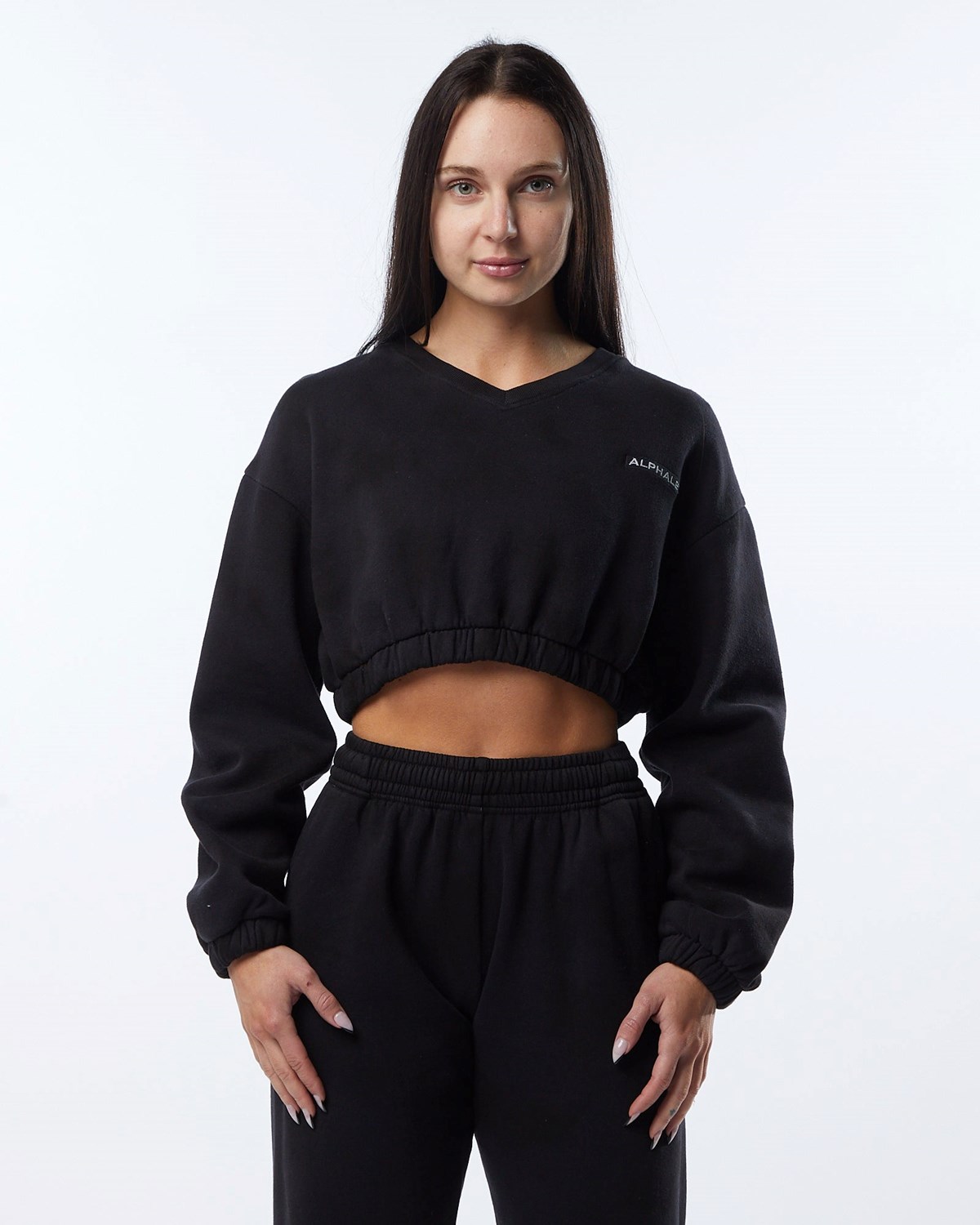 Alphalete Washed V-Neck Fleece Pull Blackbird Femme | ZOF-44859185