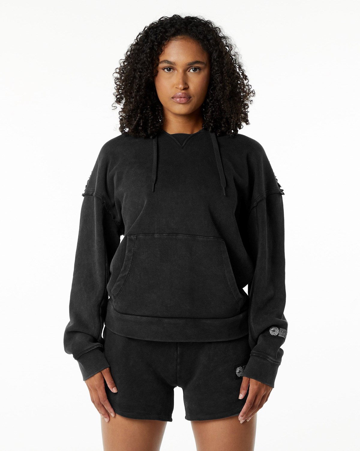 Alphalete Heavyweight Washed Terry Hoodie Onyx Femme | SAT-70310025