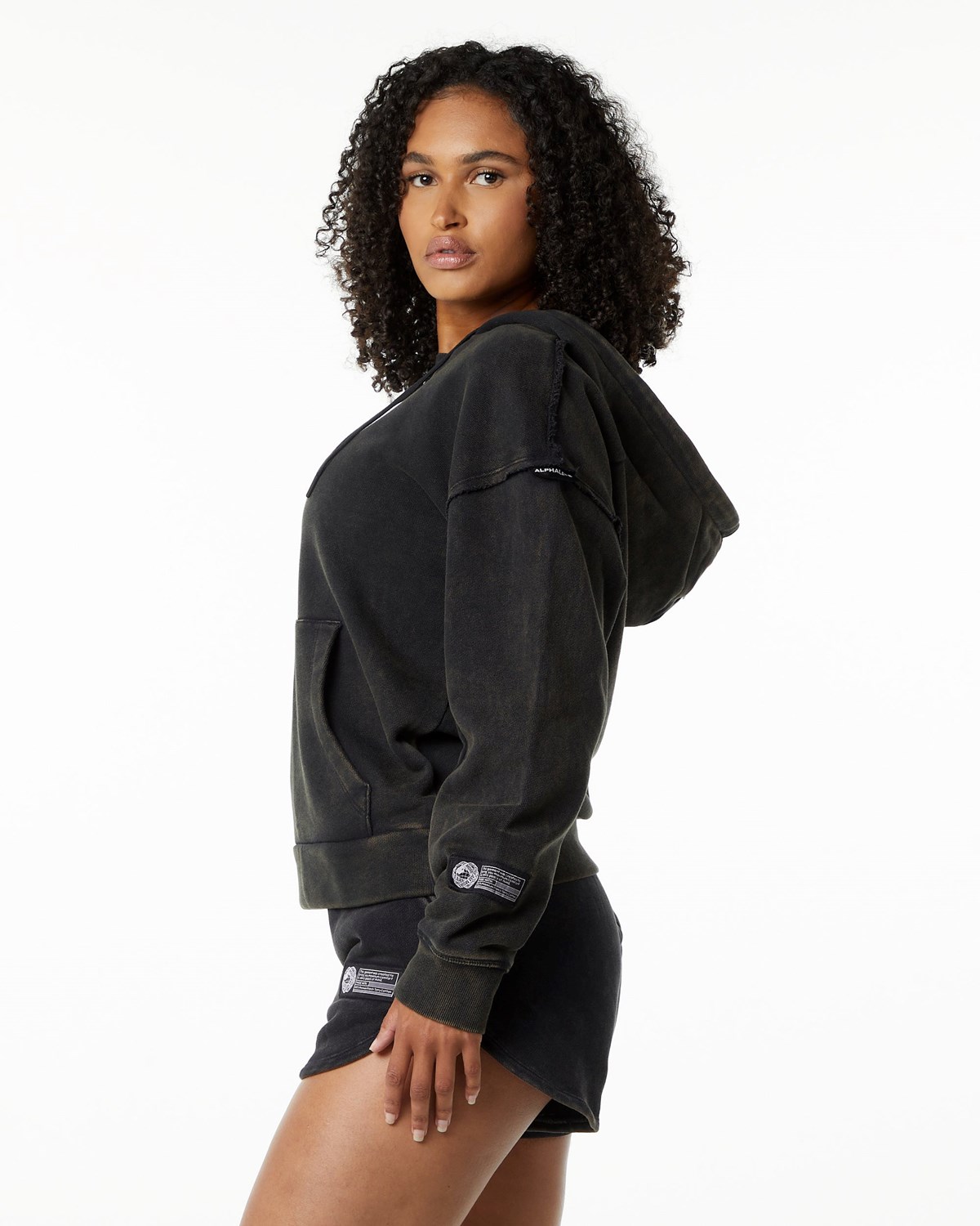 Alphalete Heavyweight Washed Terry Hoodie Onyx Femme | SAT-70310025