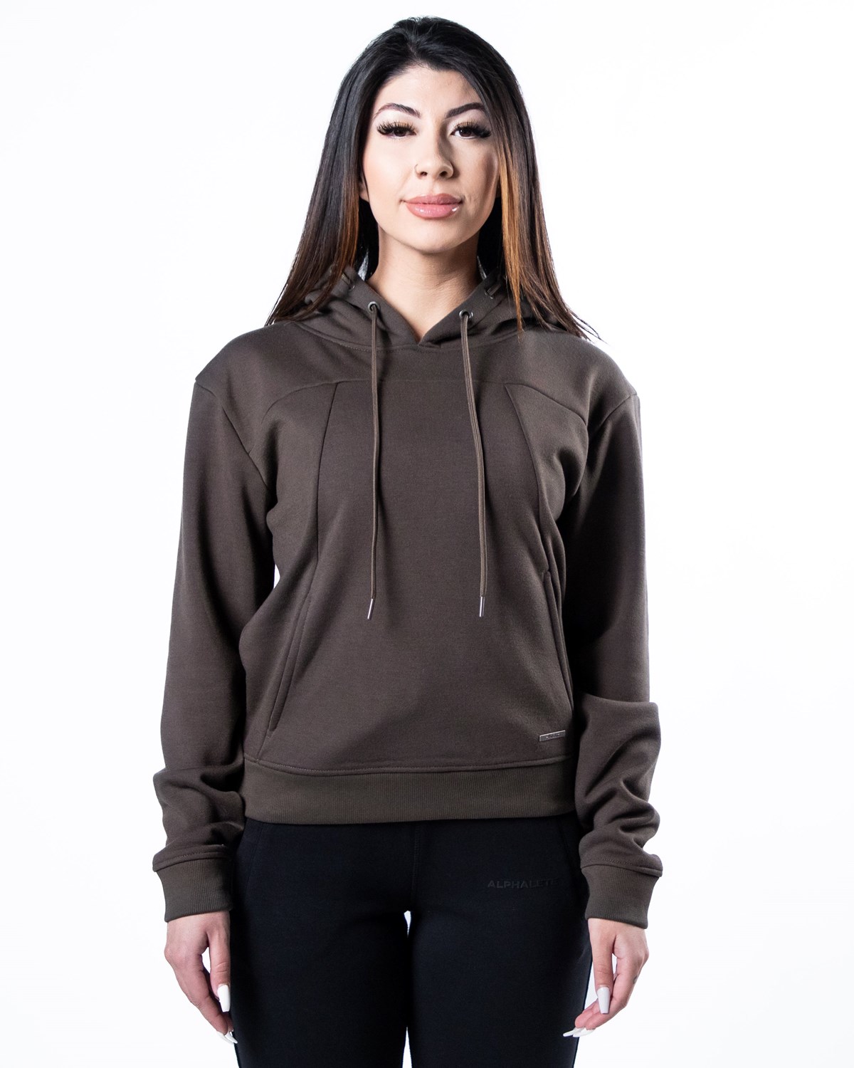 Alphalete Luxury Velvet Doublée Hoodie Marron Foncé Femme | EMK-13459101