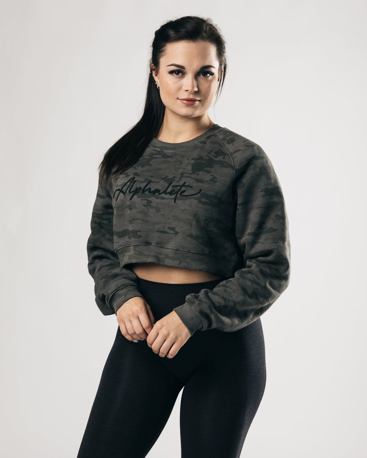 Alphalete Oversized Fleece Cropped Pull Vert Femme | OAJ-88938979