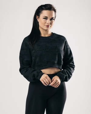 Alphalete Oversized Fleece Cropped Pull Darkest Hour Femme | YEF-44558376