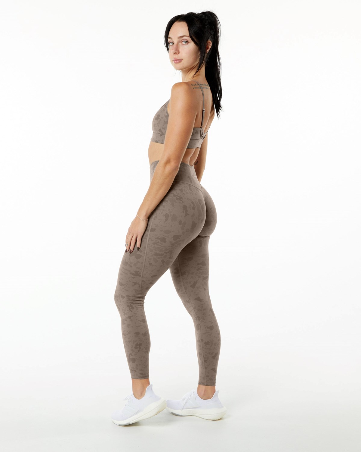 Alphalete Single Brushed Cross-Wrapped Legging Pebble Print Mocha Femme | ZWB-04602610