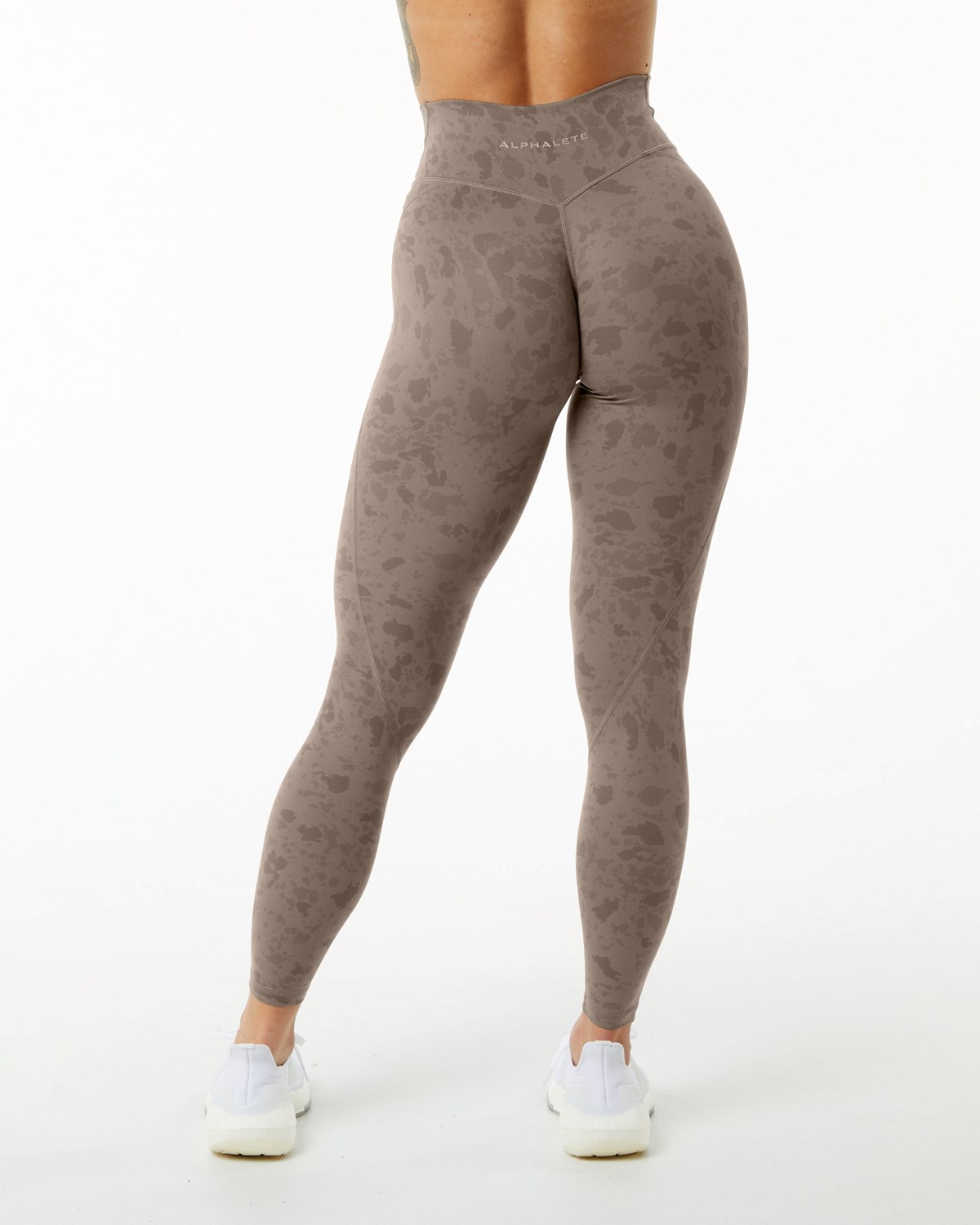 Alphalete Single Brushed Cross-Wrapped Legging Pebble Print Mocha Femme | ZWB-04602610