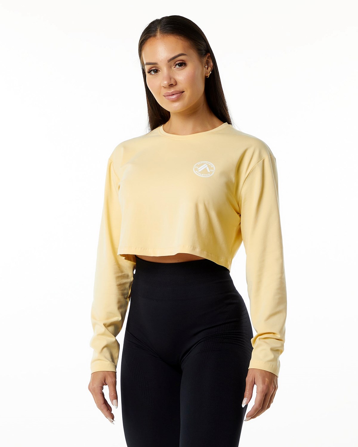 Alphalete Oversized Performance Long Sleeve Crop Daffodil Femme | QME-88001382