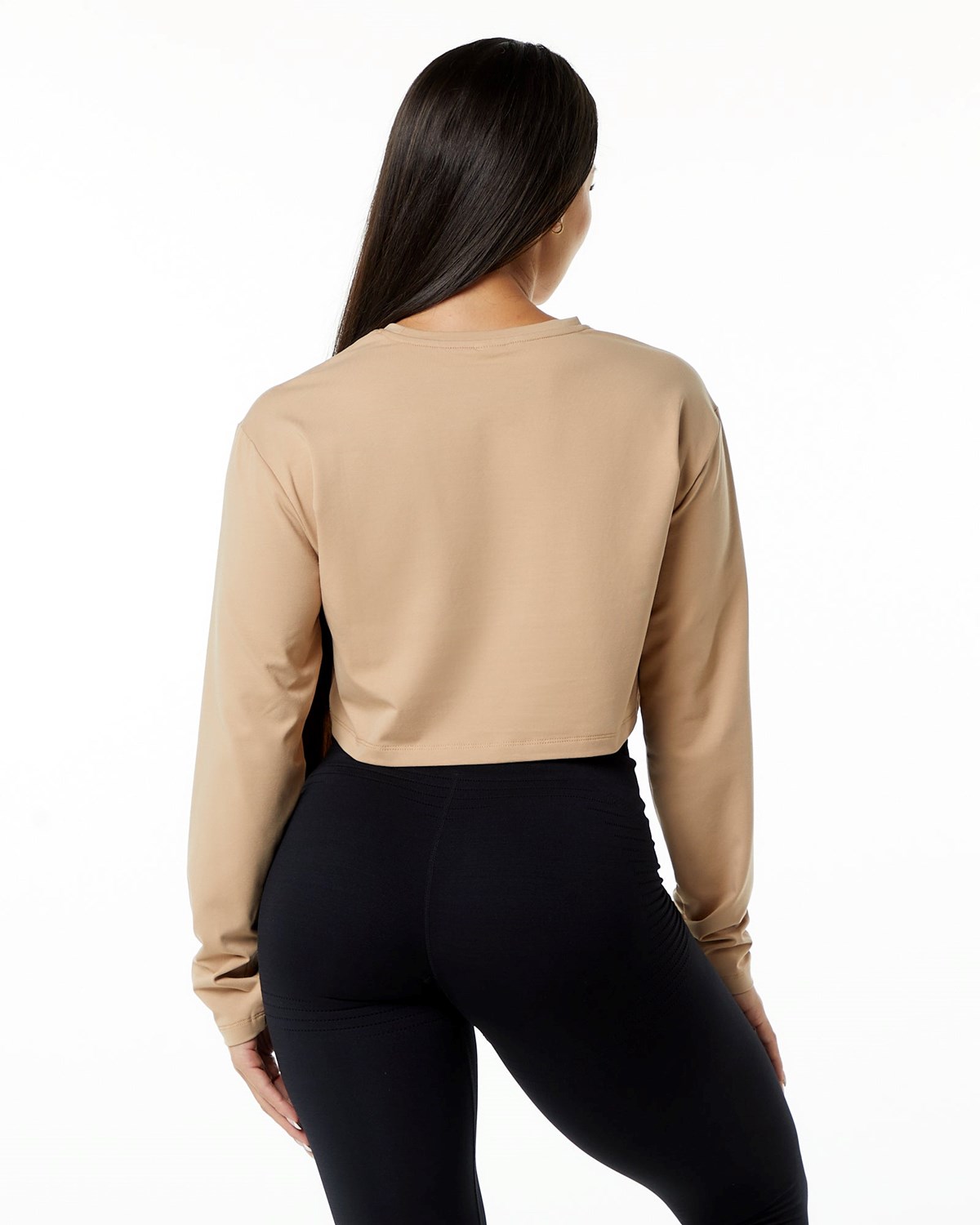 Alphalete Oversized Performance Long Sleeve Crop Taupe Femme | QXQ-86314164