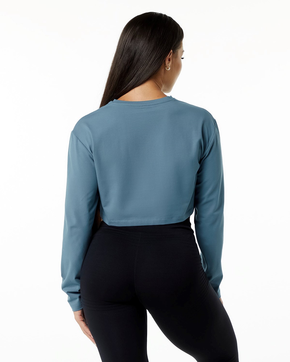 Alphalete Oversized Performance Long Sleeve Crop Bleu Femme | LVY-45725506