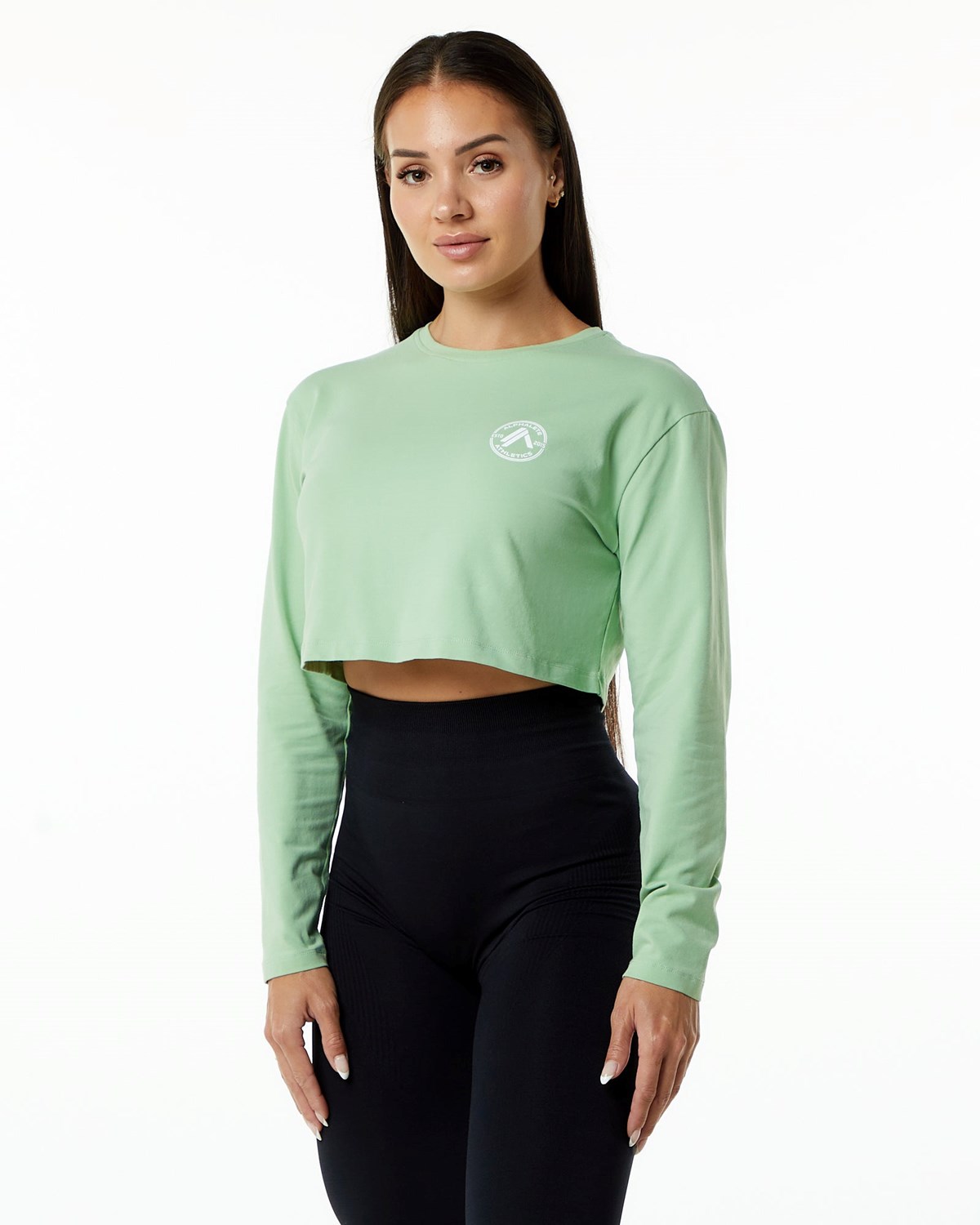 Alphalete Oversized Performance Long Sleeve Crop Pistachio Femme | XZD-75815810