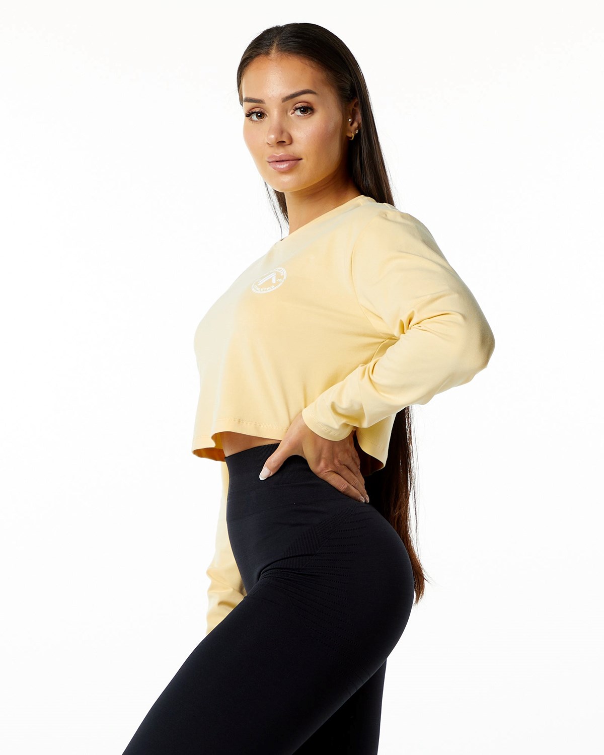 Alphalete Oversized Performance Long Sleeve Crop Daffodil Femme | QME-88001382