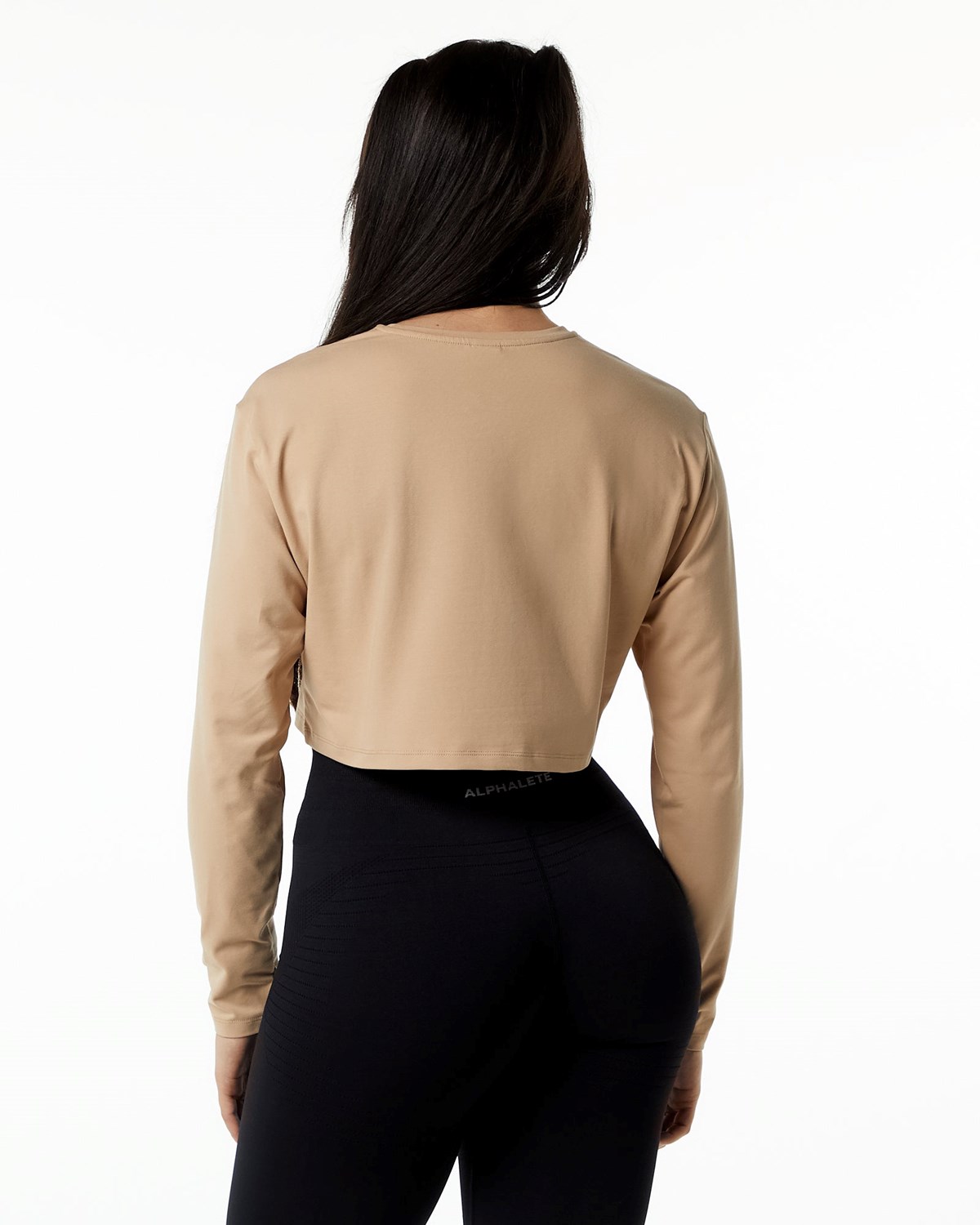 Alphalete Oversized Performance Long Sleeve Crop Taupe Femme | TDC-84664633