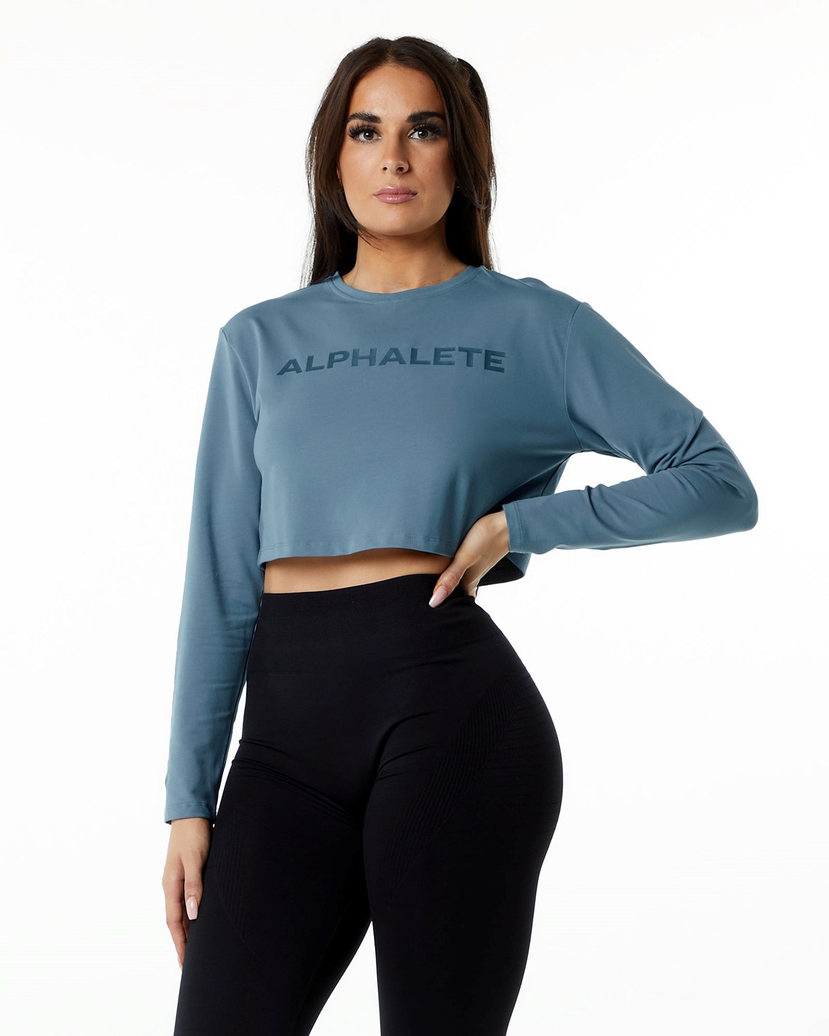 Alphalete Oversized Performance Long Sleeve Crop Bleu Femme | OZH-75921512