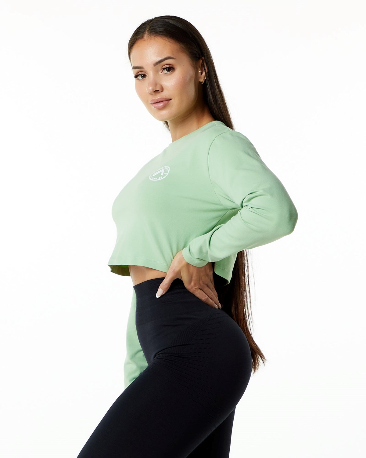 Alphalete Oversized Performance Long Sleeve Crop Pistachio Femme | XZD-75815810