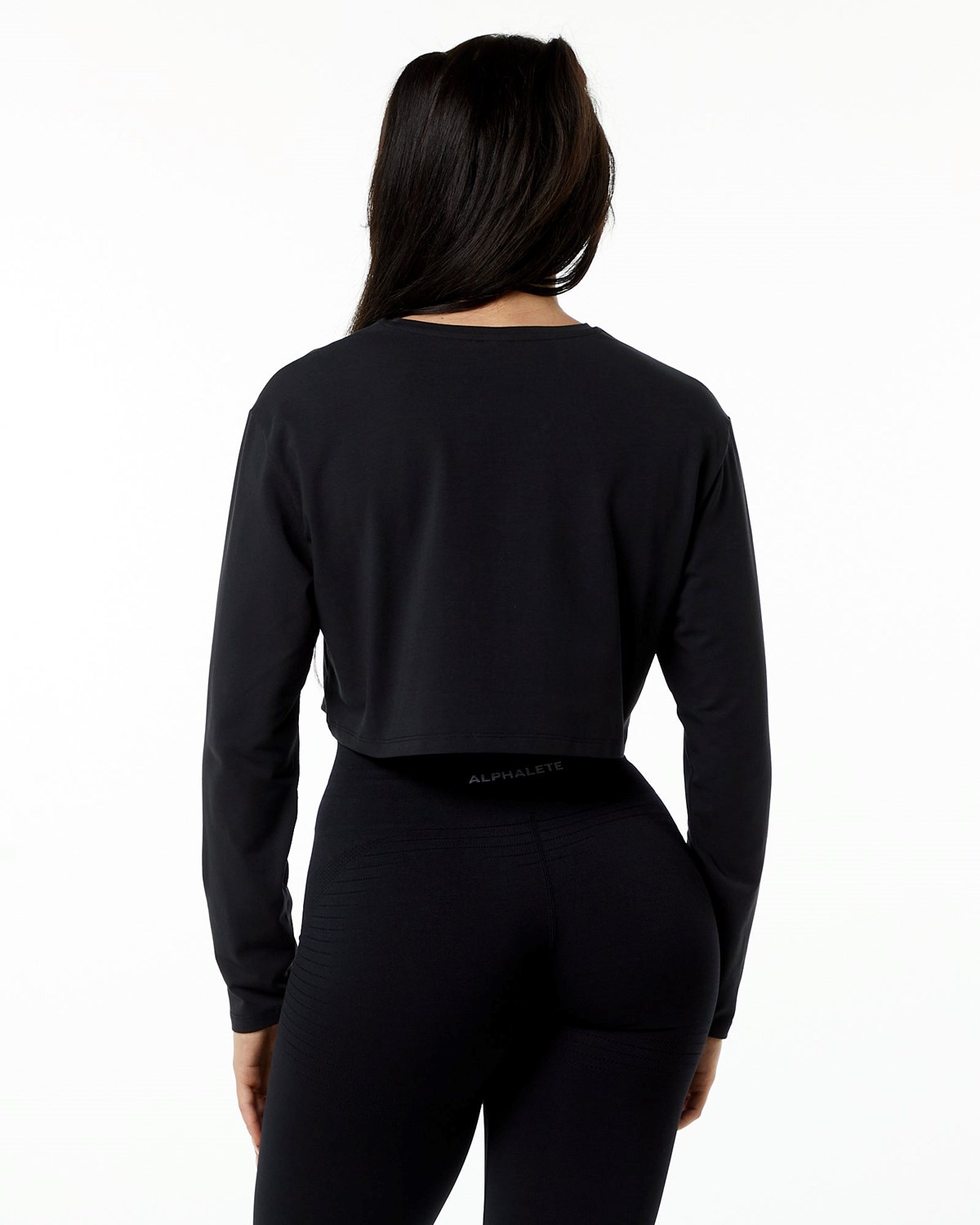 Alphalete Oversized Performance Long Sleeve Crop Blackout Femme | UHB-00679094