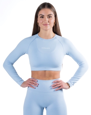 Alphalete Cropped Seamless Long Sleeve Bleu Femme | SWE-41696836