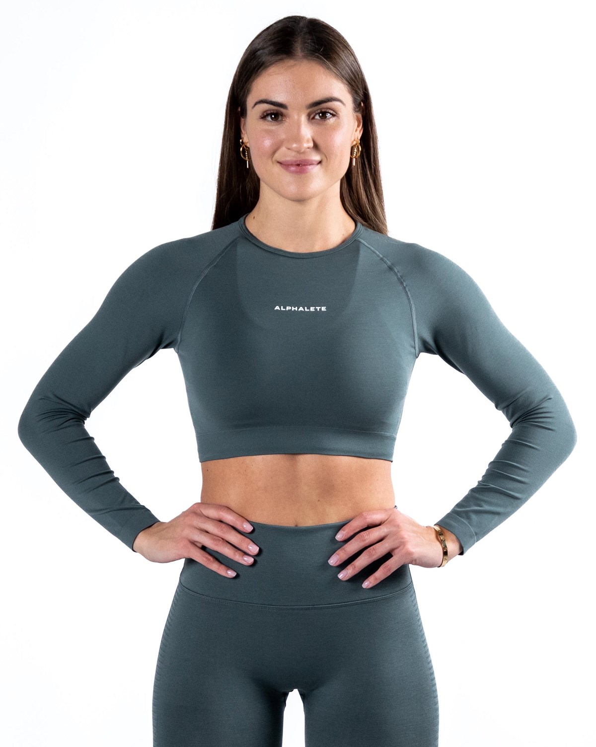 Alphalete Cropped Seamless Long Sleeve Charcoal Femme | UUN-59141548