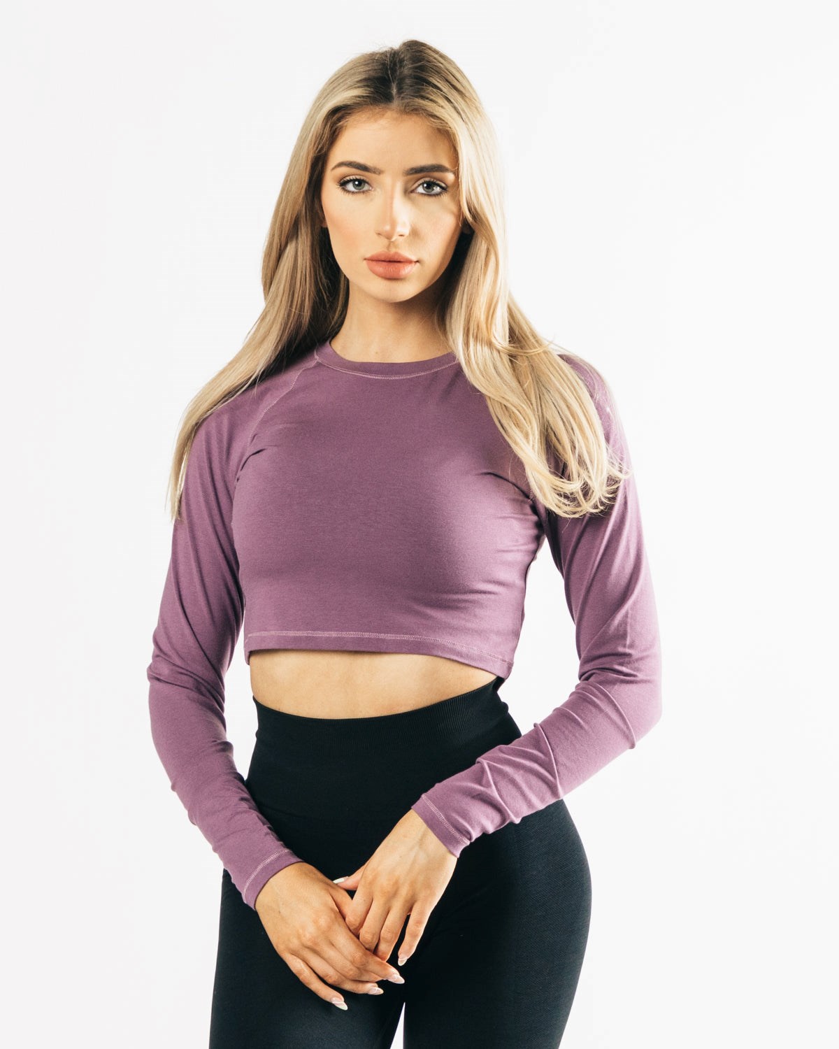 Alphalete Cropped Premium Long Sleeve Noir Femme | NVY-10203307