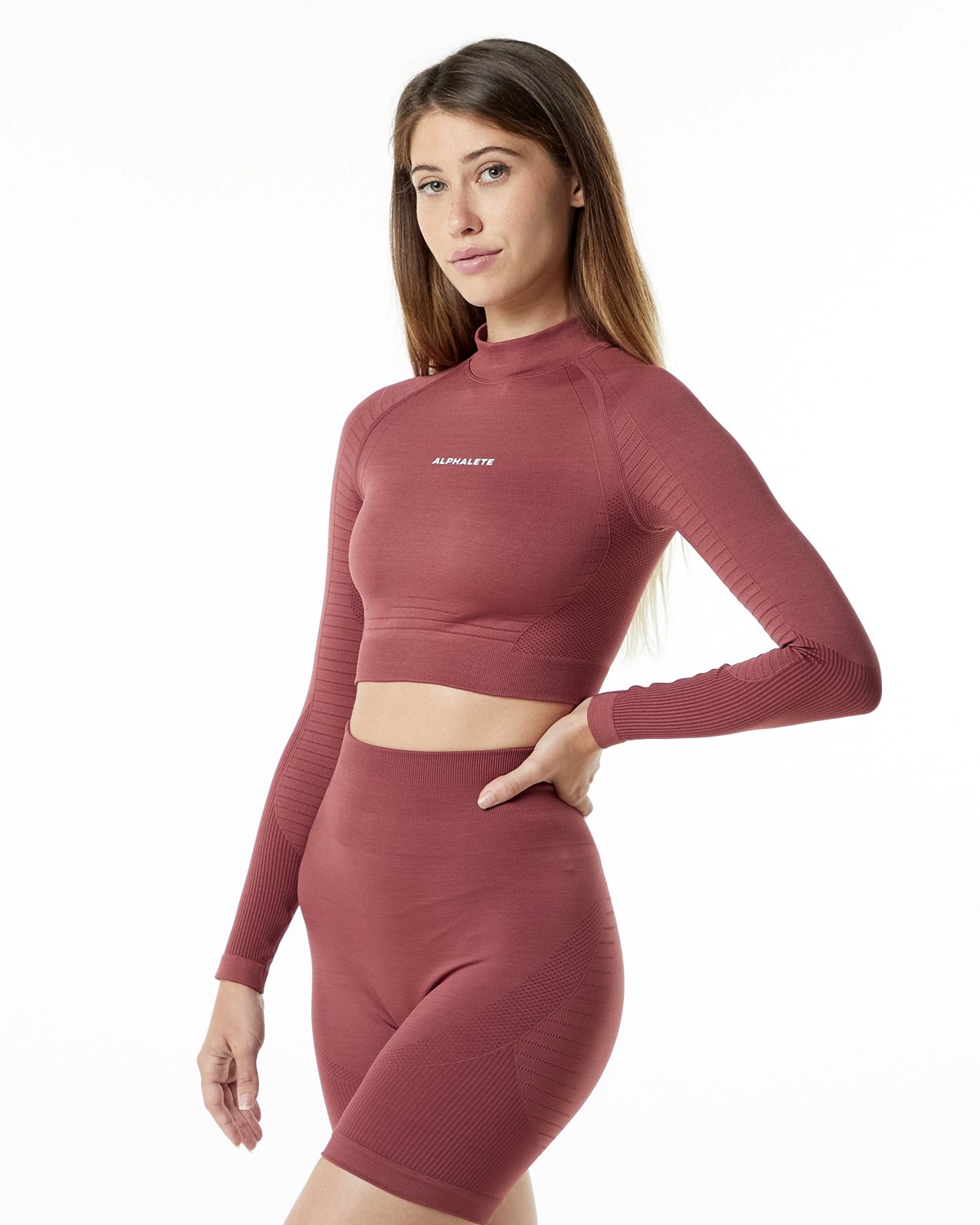 Alphalete High Performance Seamless Long Sleeve Tee Gingerbread Femme | JOZ-16346058