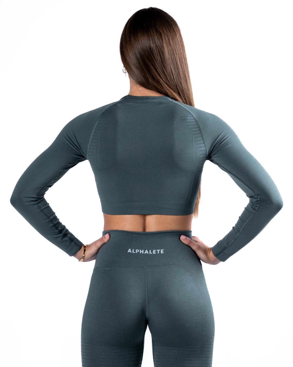 Alphalete Cropped Seamless Long Sleeve Charcoal Femme | UUN-59141548