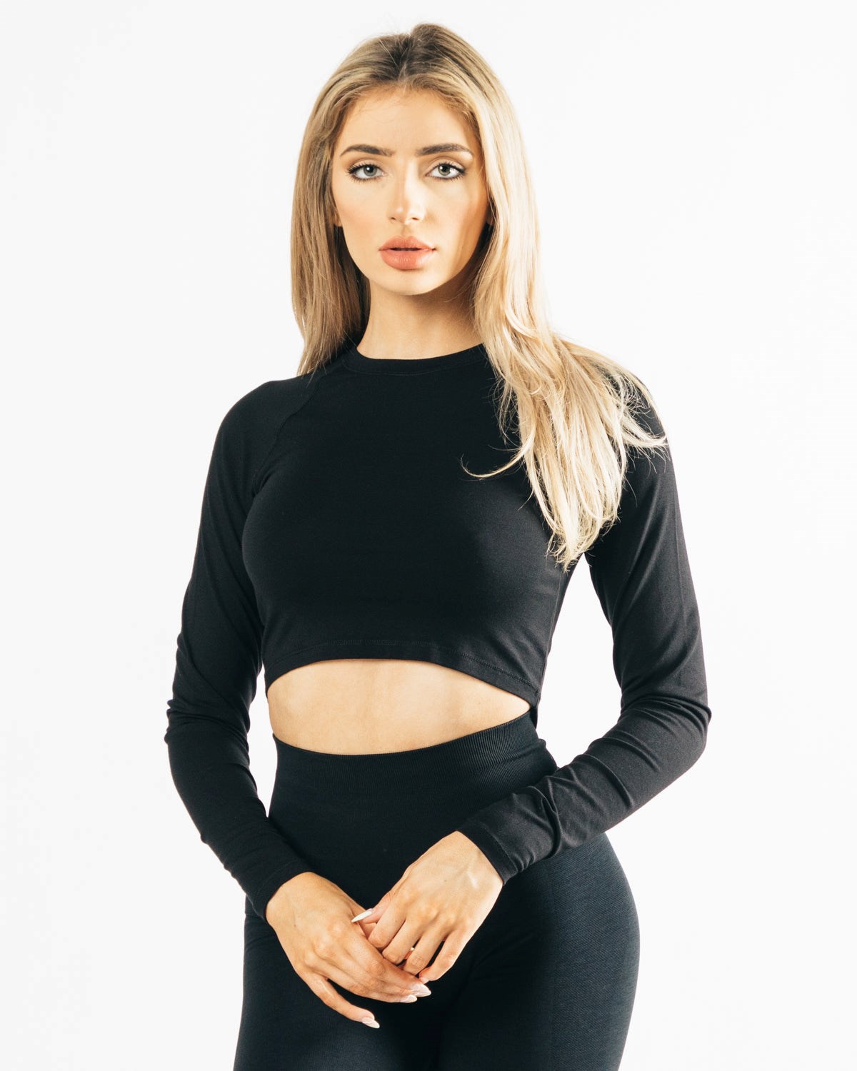 Alphalete Cropped Premium Long Sleeve Noir Femme | QWS-90883289