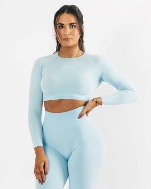 Alphalete Cropped Seamless Long Sleeve Bleu Femme | FAC-43201119