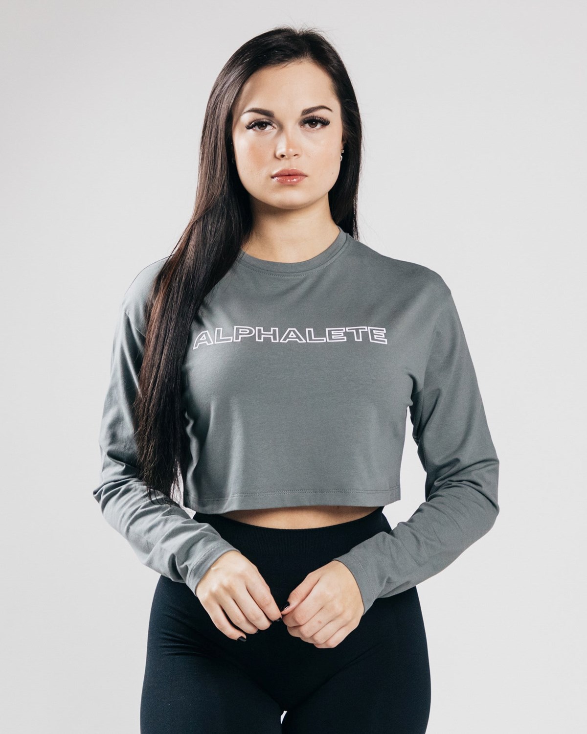 Alphalete Oversized Performance Long Sleeve Crop Concrete Femme | SQR-57745832