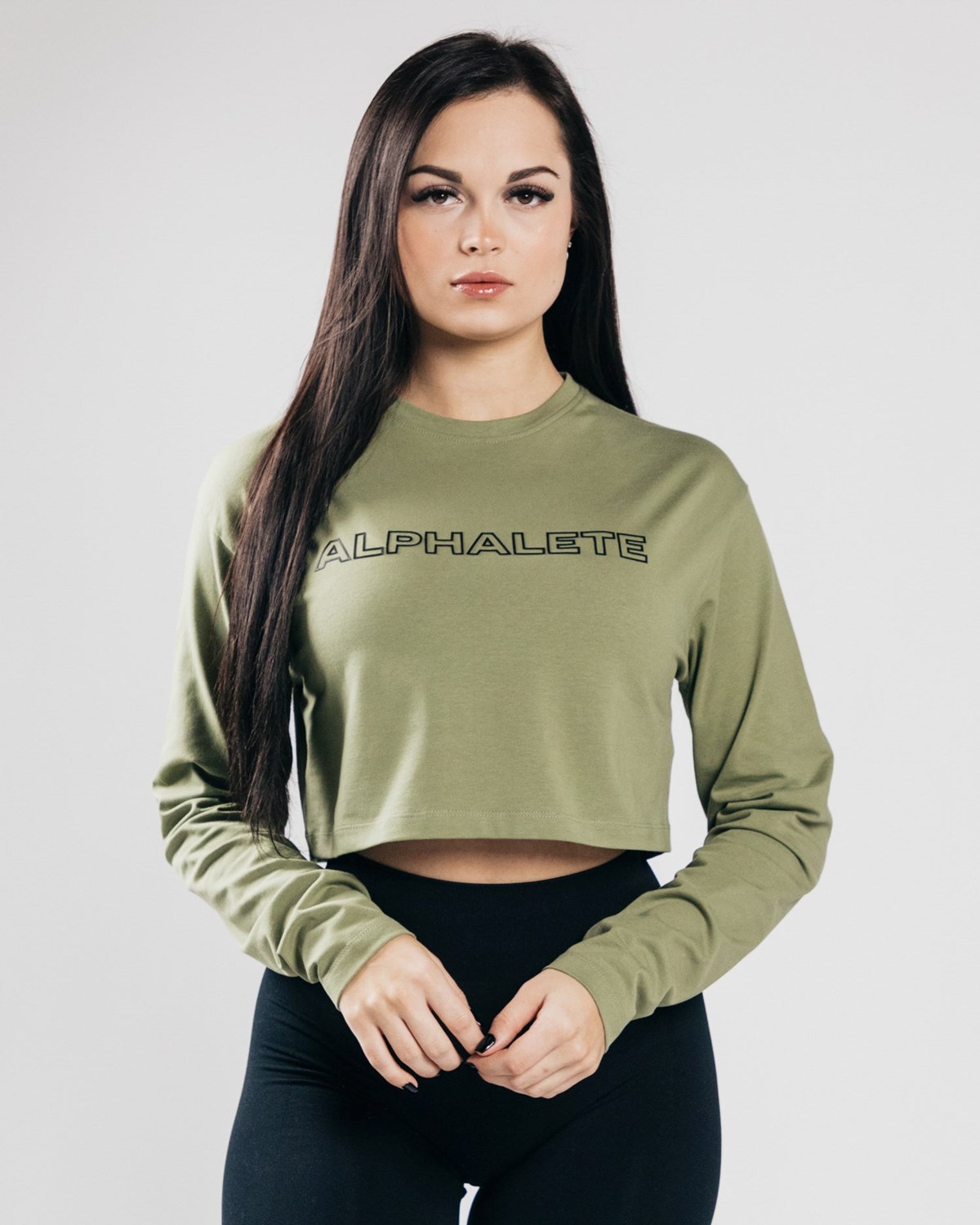 Alphalete Oversized Performance Long Sleeve Crop Vert Femme | TEM-84712177