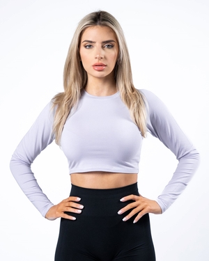 Alphalete Cropped Premium Long Sleeve Lilac Haze Femme | NWD-25315893