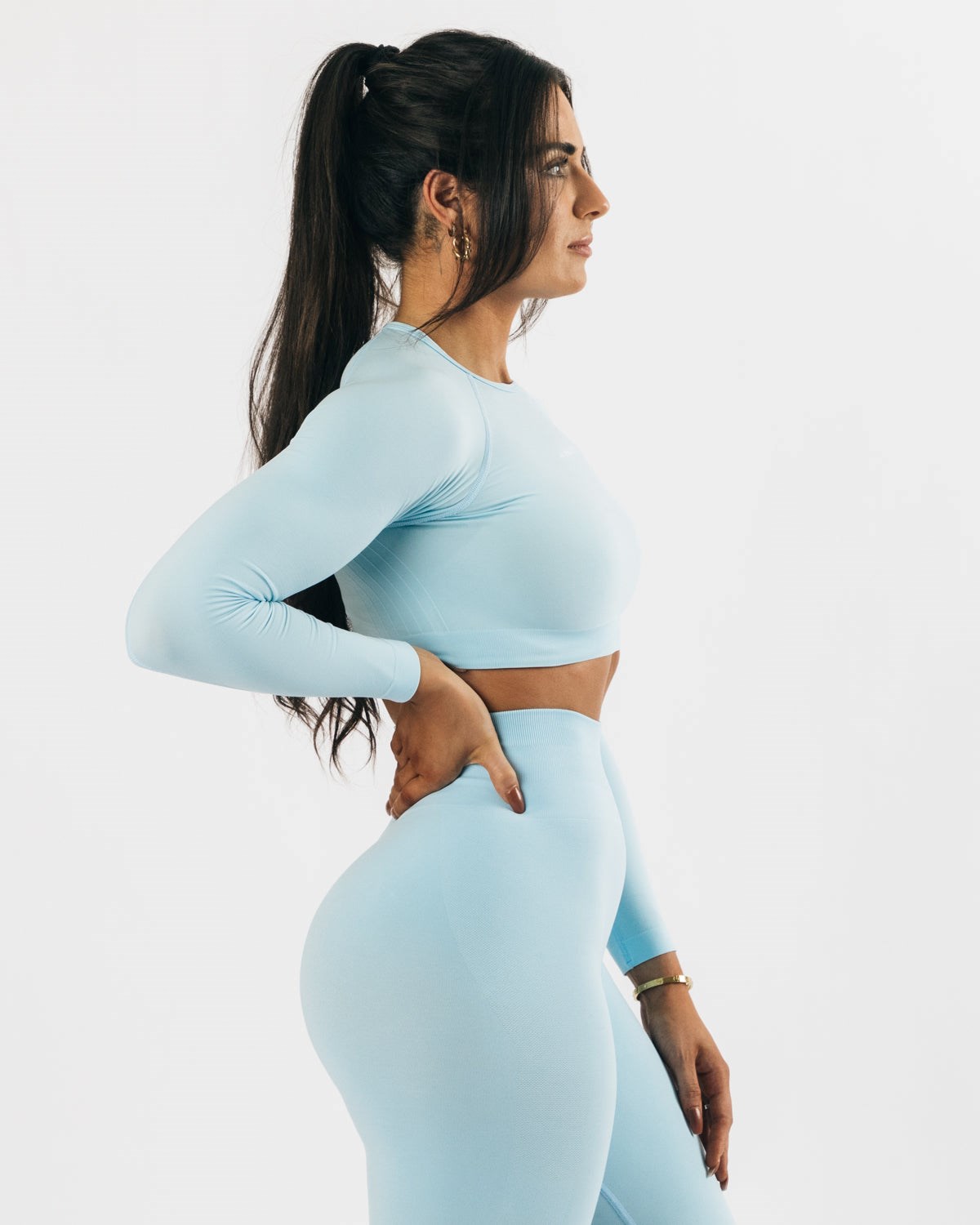 Alphalete Cropped Seamless Long Sleeve Bleu Femme | FAC-43201119