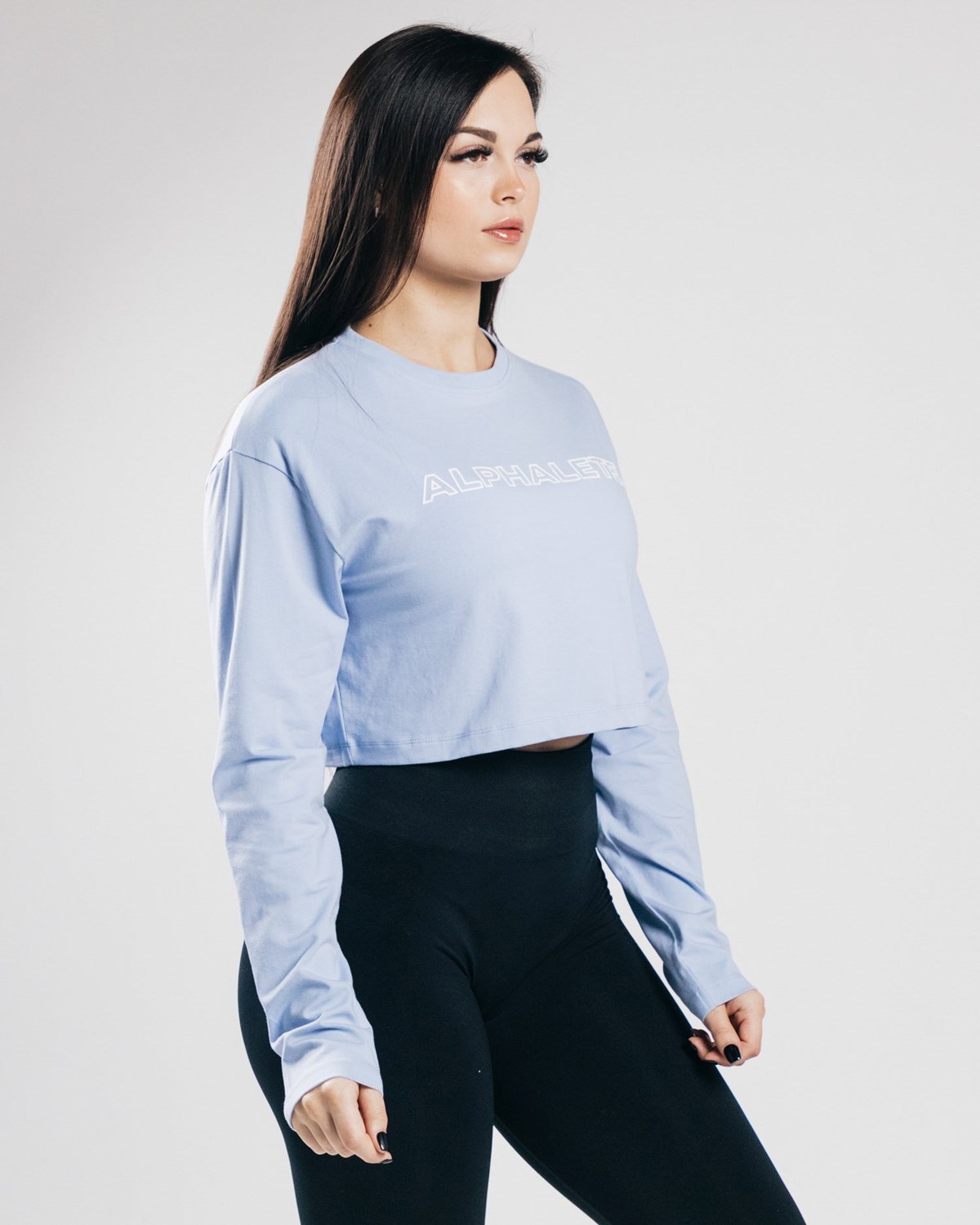 Alphalete Oversized Performance Long Sleeve Crop Bleu Femme | MIX-71955117