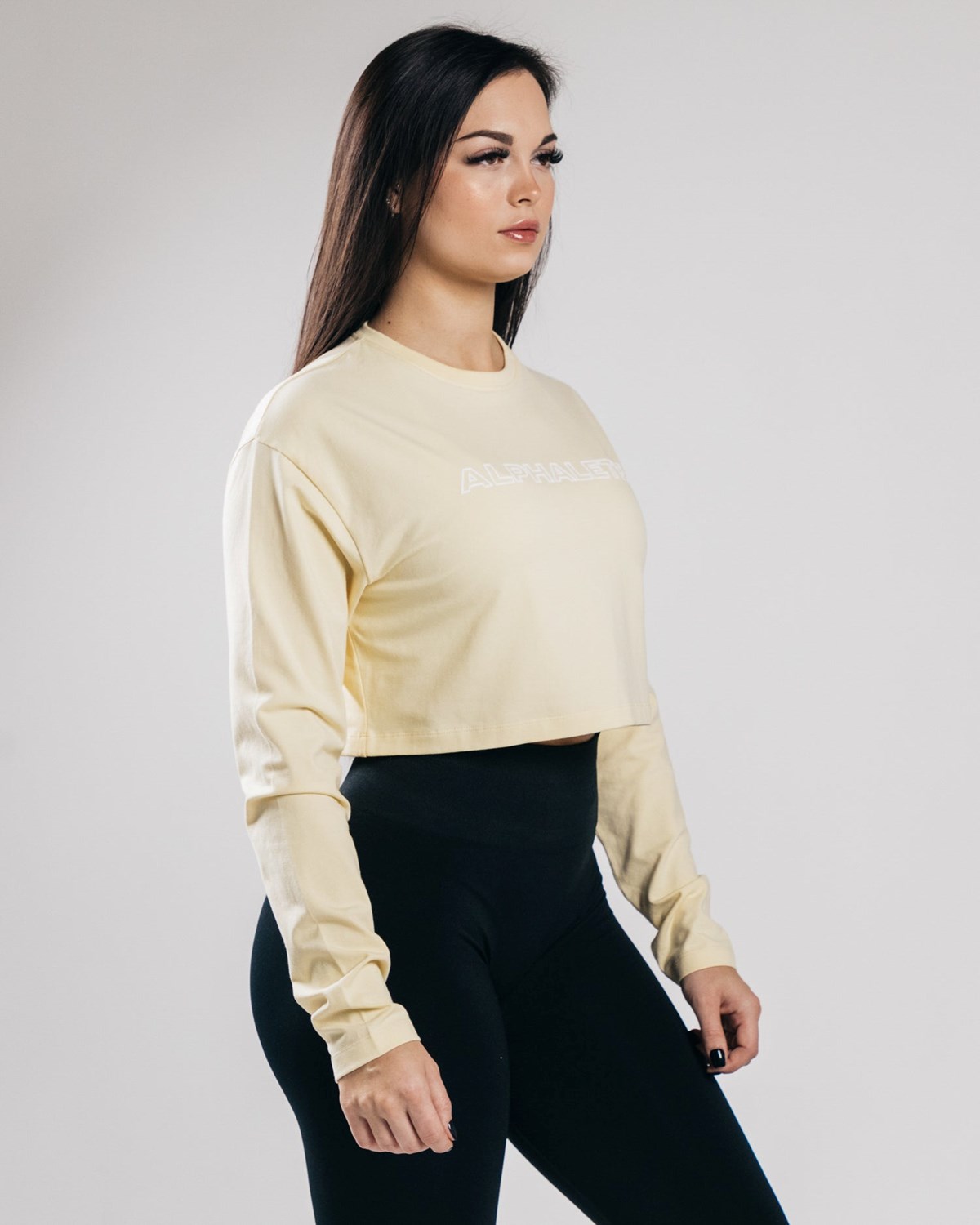 Alphalete Oversized Performance Long Sleeve Crop Sea Salt Femme | GKP-53278824