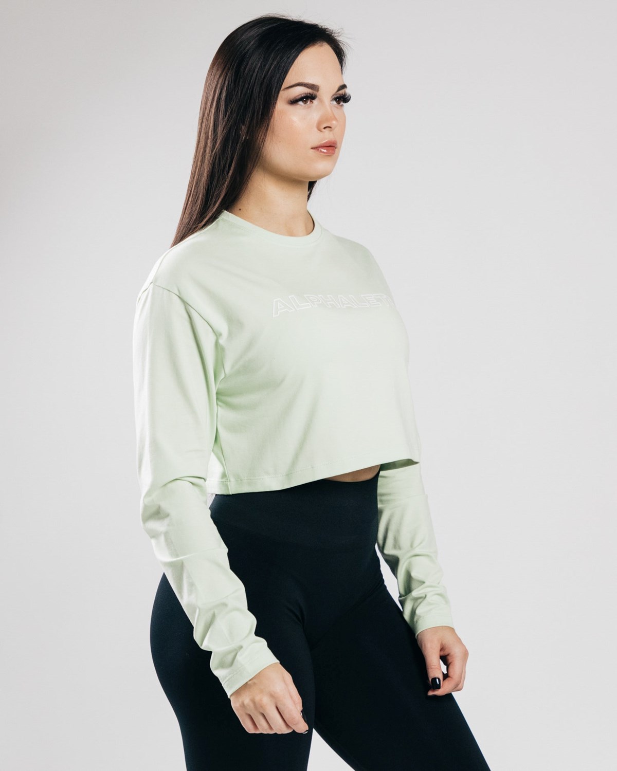 Alphalete Oversized Performance Long Sleeve Crop Frozen Spring Femme | PXF-43301778