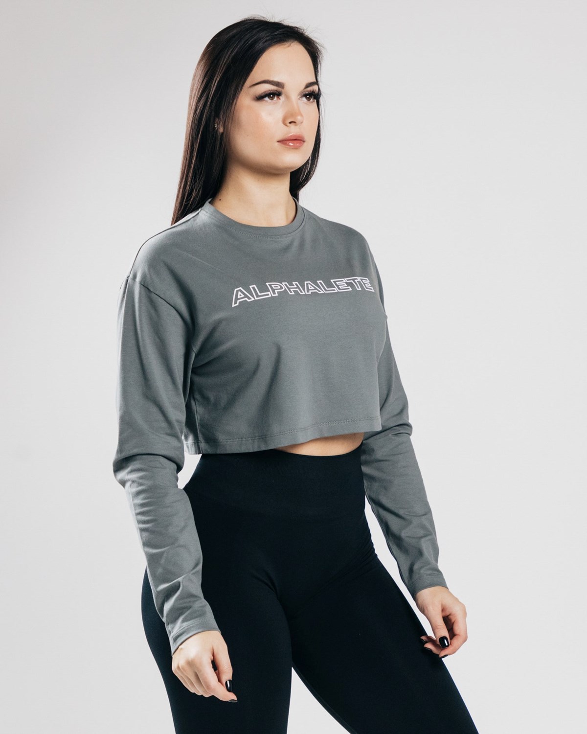 Alphalete Oversized Performance Long Sleeve Crop Concrete Femme | SQR-57745832