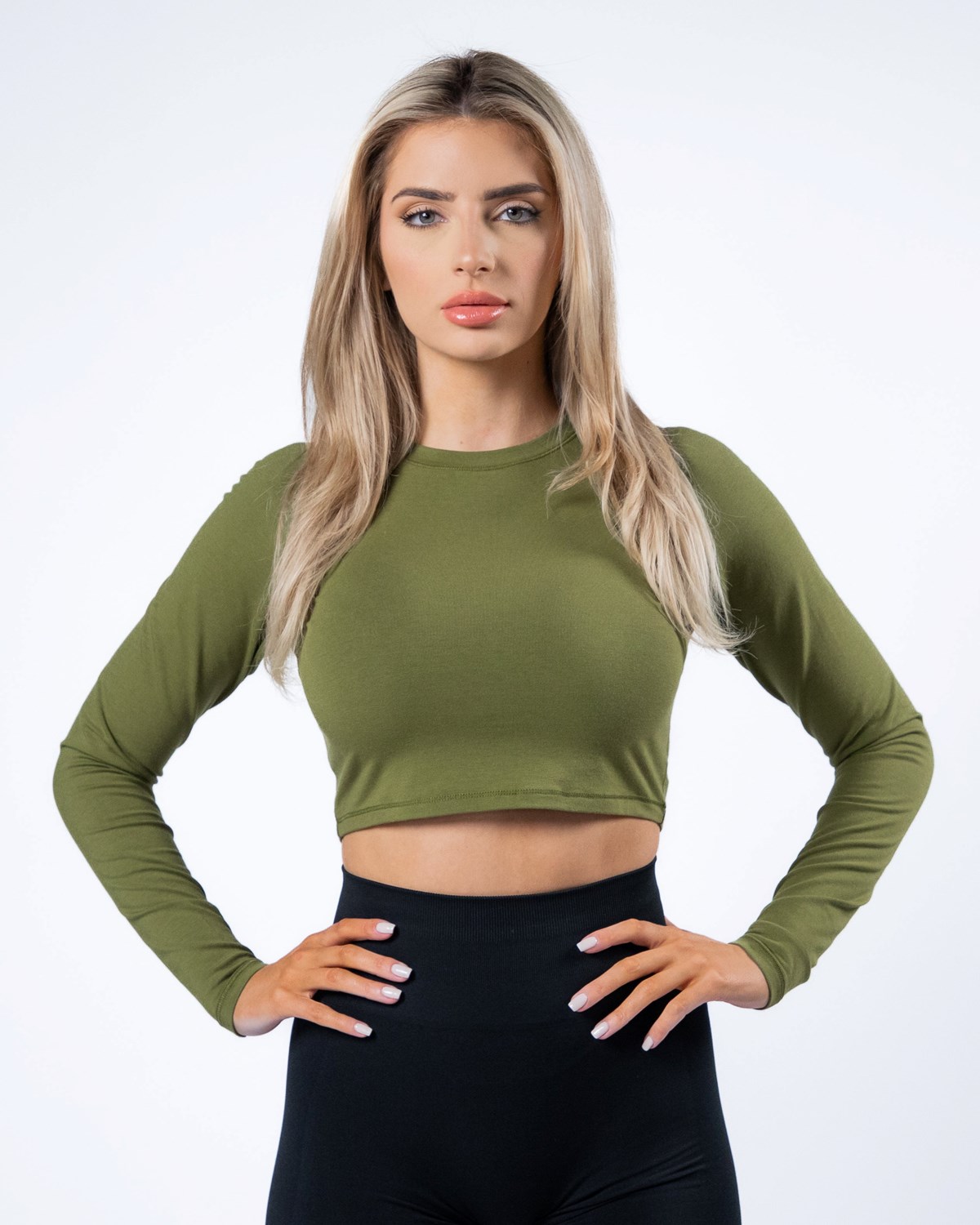 Alphalete Cropped Premium Long Sleeve Vert Femme | HSX-17034621