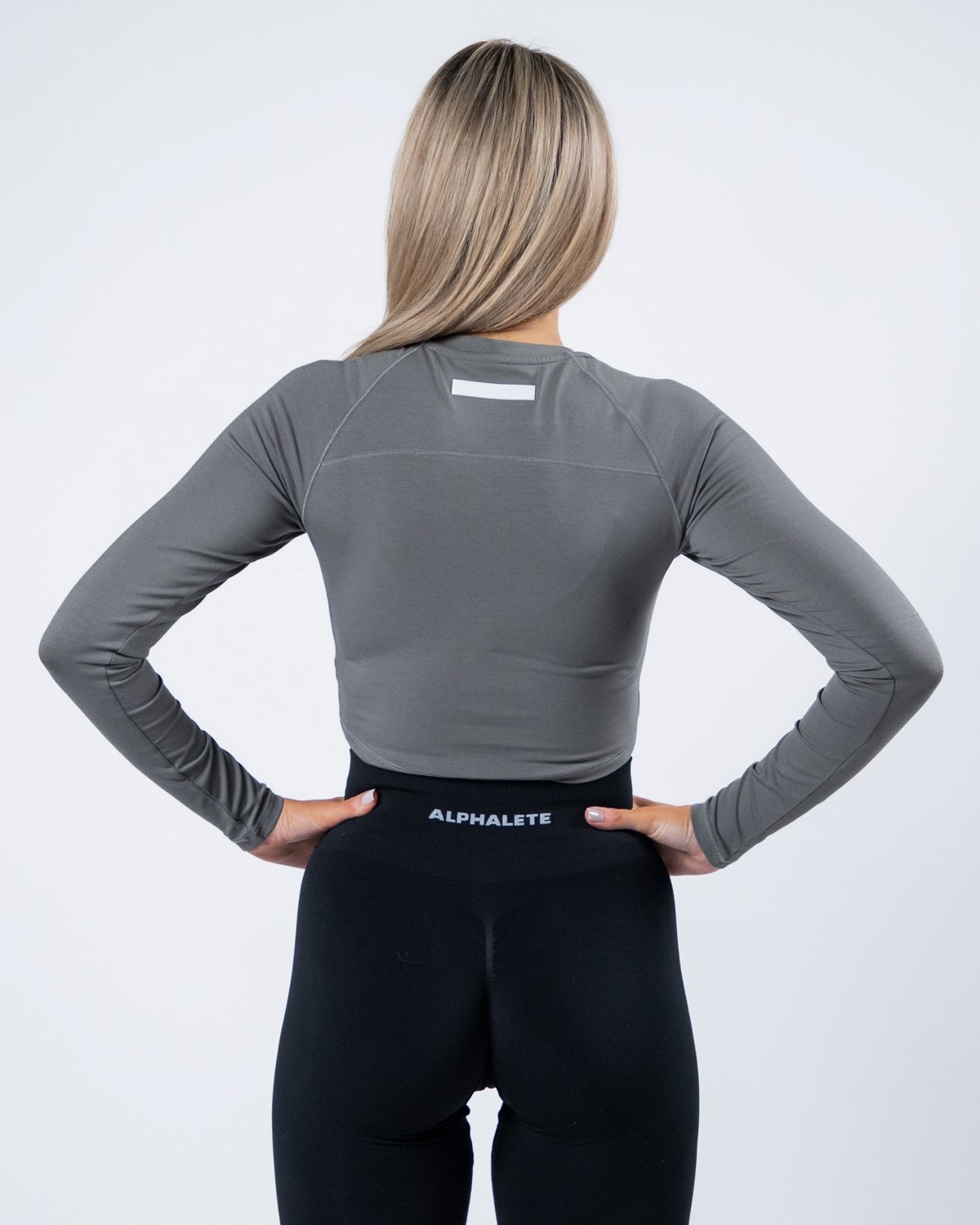 Alphalete Cropped Premium Long Sleeve Grise Femme | HUO-66924375