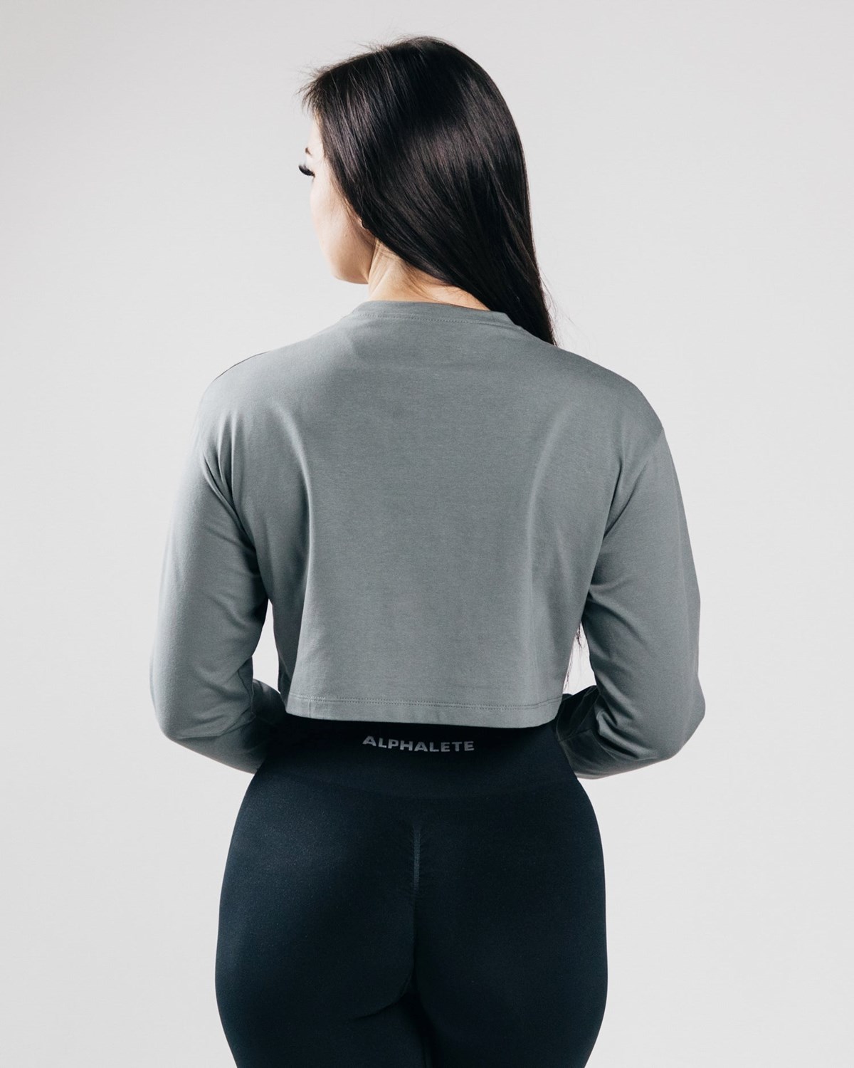 Alphalete Oversized Performance Long Sleeve Crop Concrete Femme | SQR-57745832