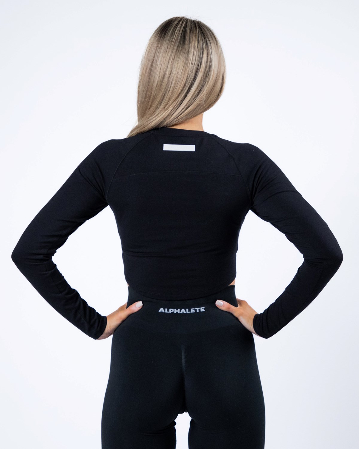 Alphalete Cropped Premium Long Sleeve Noir Femme | QNG-42325243