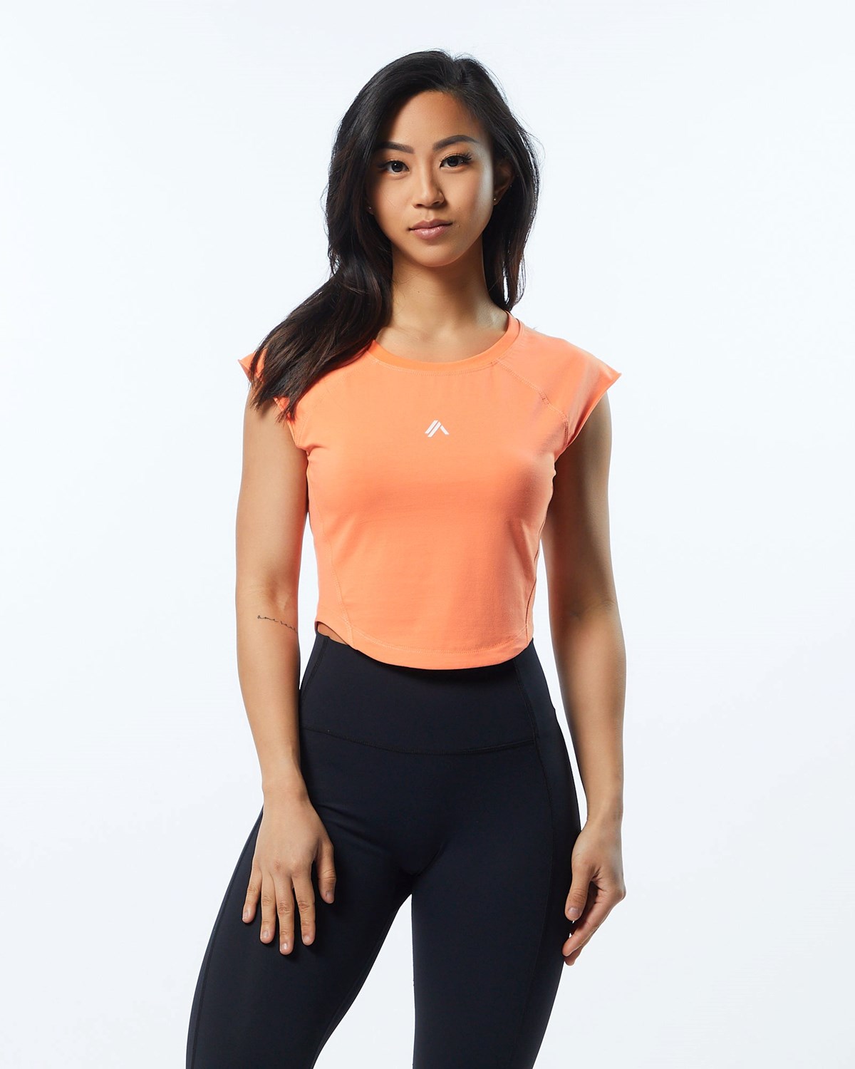 Alphalete High Performance Corta Sleeve Crop Tee Electric Peach Femme | FQG-02074098