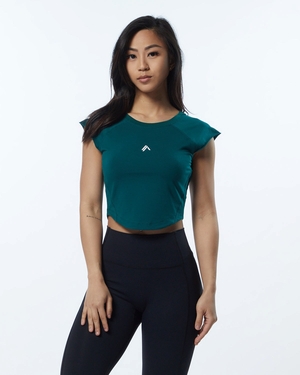 Alphalete High Performance Corta Sleeve Crop Tee Velvet Teal Femme | ACW-16124615