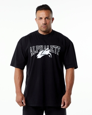 Alphalete Heavyweight Oversized Tee Black/White Unisex | WRF-14524165