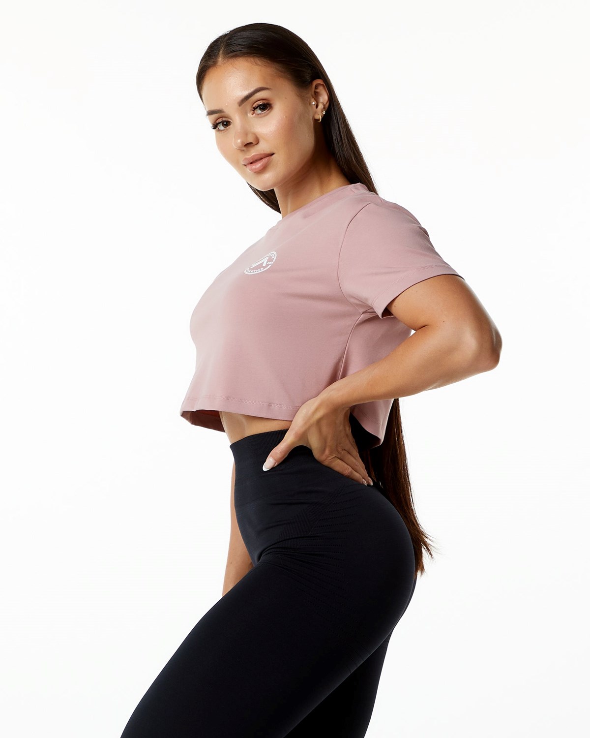 Alphalete Fitted Performance Corta Sleeve Crop Mauve Femme | DOK-08343345