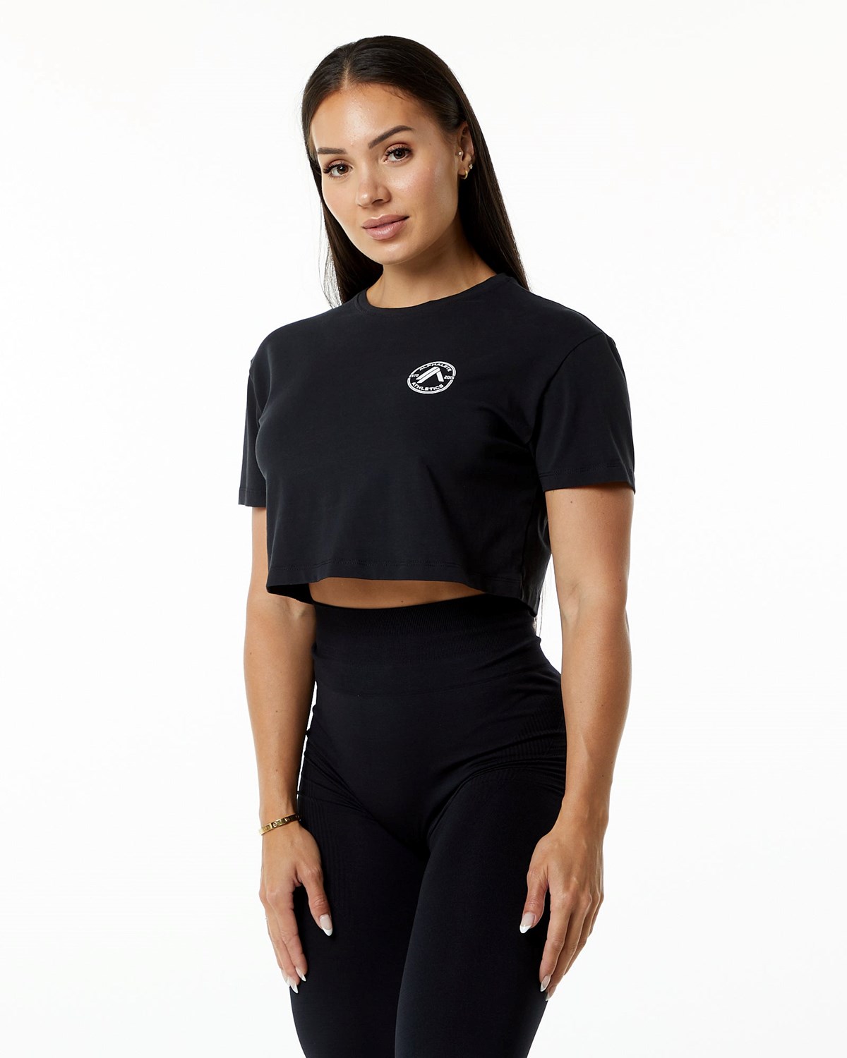 Alphalete Fitted Performance Corta Sleeve Crop Noir Femme | ATV-32855332