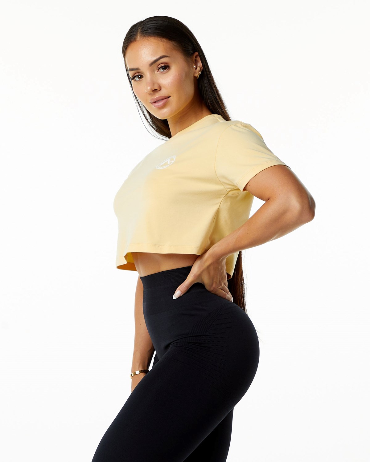 Alphalete Fitted Performance Corta Sleeve Crop Daffodil Femme | QQX-69880797