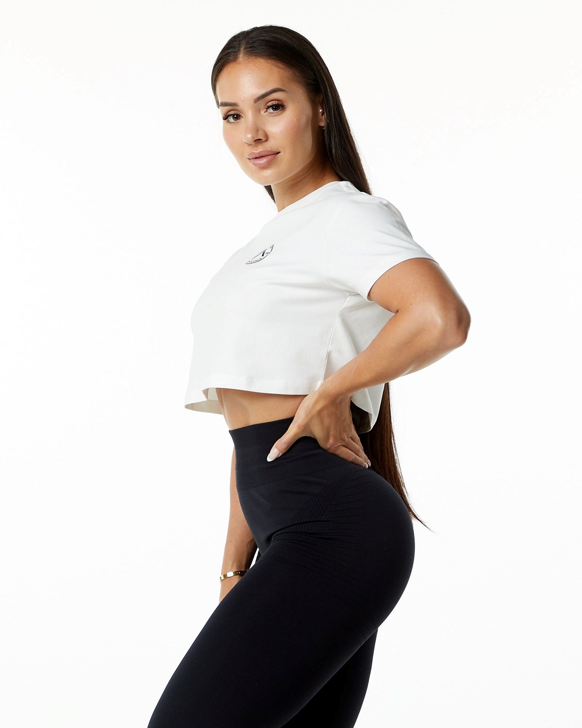 Alphalete Fitted Performance Corta Sleeve Crop Blanche Femme | AKM-20145756