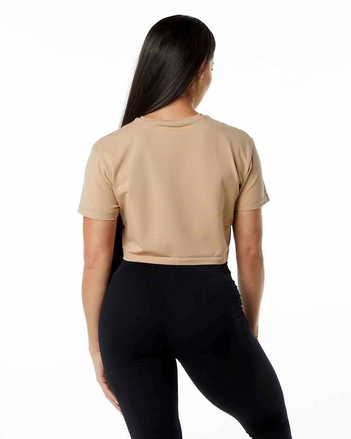 Alphalete Fitted Performance Corta Sleeve Crop Taupe Femme | EXD-55200189